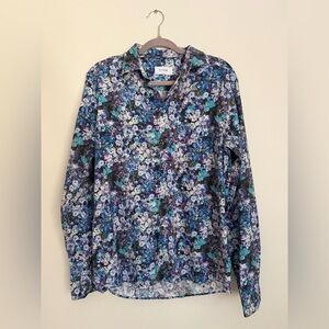 Eton Men’s Super Slim Floral Dress Shirt Blue Purple Size 41 / 16